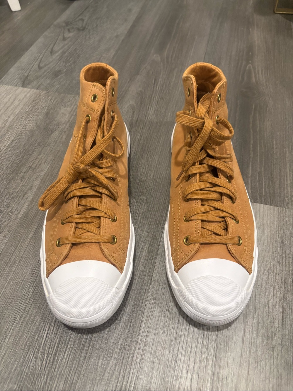 Converse High-Top Sneakers in Tan with White Toe